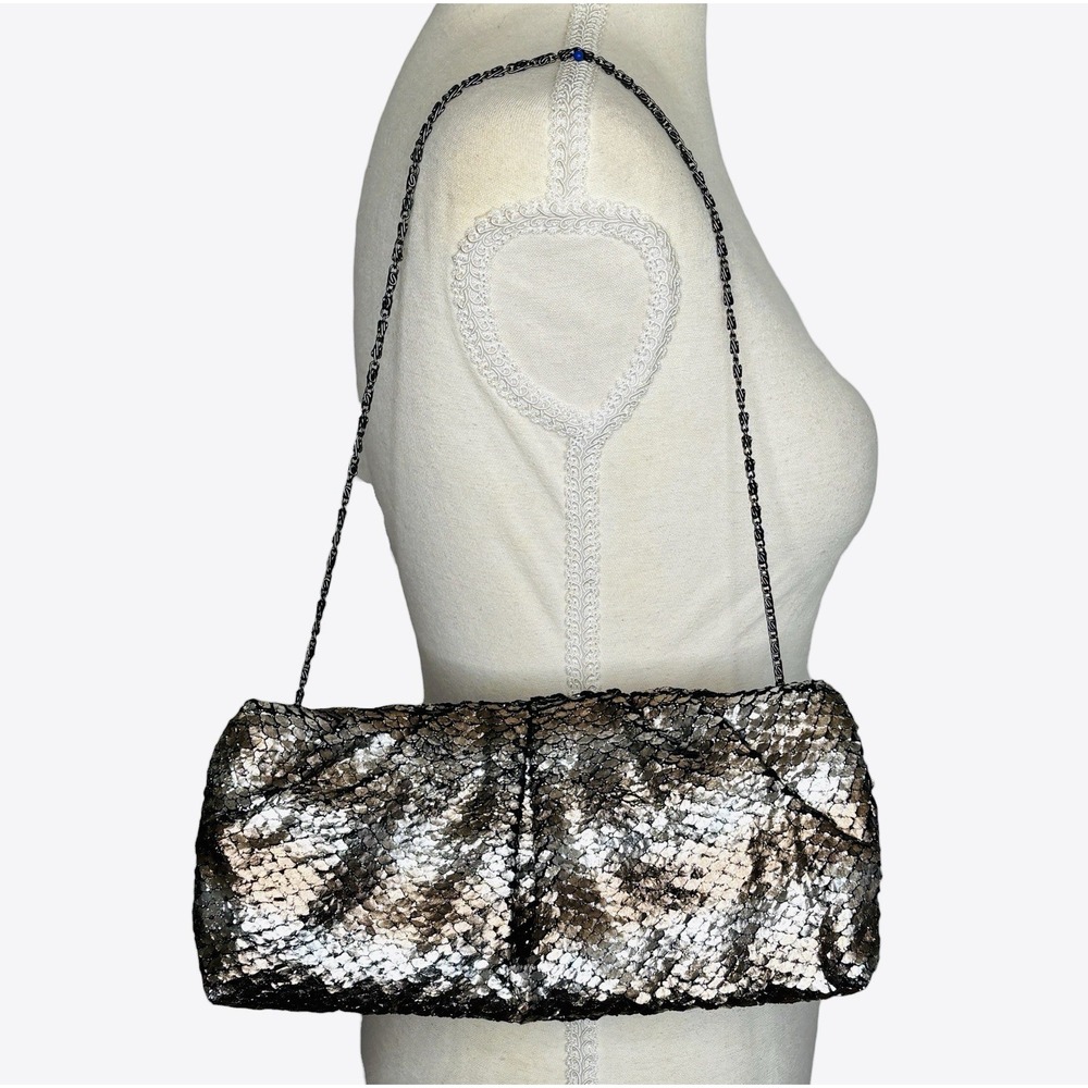 VTG Y2k Jessica McClintock Metallic Faux Snakeskin Evening Bag Clutch Purse 90s